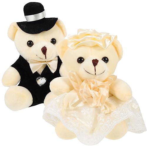 minkissy 2 Stück Hochzeitsplüschbär Dekorative Bärenpuppen für Hochzeiten Liebevolles für Niedliche Stofftiere für Hochzeitsdekoration und Freundschaft von minkissy