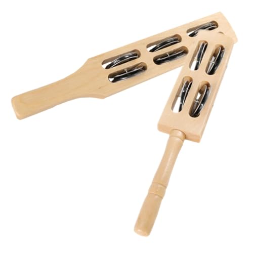 minkissy 2 Stück Holz Schellenstab Percussion Instrument Handliche Klangstäbe mit Edelstahl Glocken Vielseitig für Musikspielzeug Hand Auge koordination von minkissy