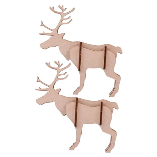 minkissy 2 Stück Holzpuzzle Hirsch DIY Leichtes Holzmodell Langlebig Dekorativ Lernspielzeug Handwerkliches Bastelset für Erwachsene von minkissy
