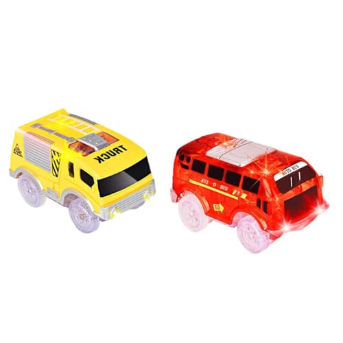 minkissy 2 Stück Leuchtende Spielzeugautos aus Kunststoff für Nachtlicht Rennbahnspielzeug Gelber LKW ohne Batterien Fördert Kreativität und Motorik von minkissy