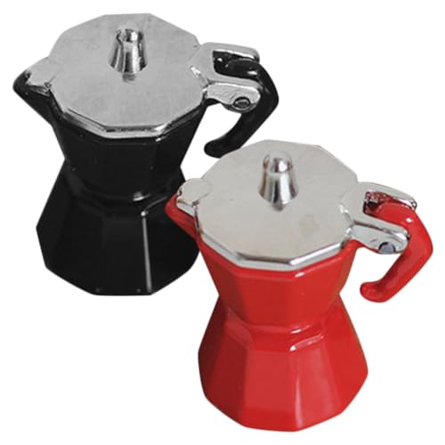 minkissy 2 Stück Miniatur Kaffeezubereiter Teiliges Mini Puppenhaus Zubehör Realistische Mini Kaffeemaschine für DIY Accessoires Rot und Schwarz Puppenhaus Küchengeräte von minkissy