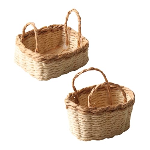 minkissy 2 Stück Miniaturkorb Set Handgewebt Miniaturkorb für Puppenhaus Deko und Basteln Realistischer Kleiner Korb mit Unterschiedlicher Höhe Tragbar und Detailreich für Kreative von minkissy