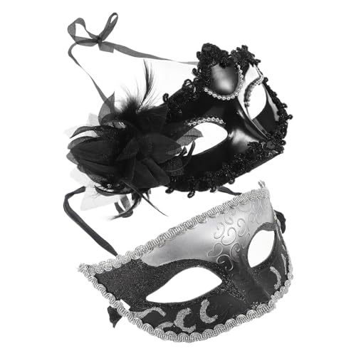 minkissy 2 Stück Paar-masken-set Maskerade Masken Frauen Cosplay Maskerade Maske Handmaske Für Frauen Plume-handmaske Kostüm Maske Handmaskenstütze Partymasken Plastik von minkissy