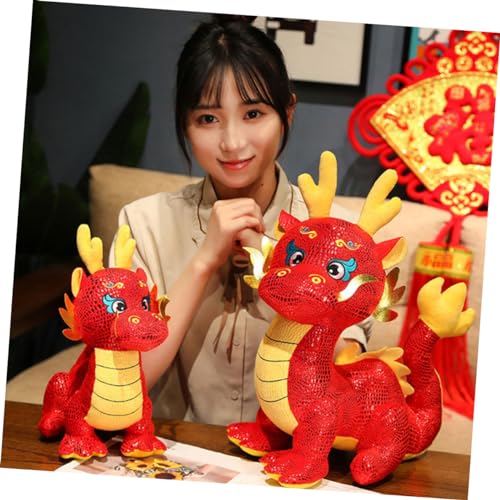 minkissy 2 Stück Plüsch Drachenfigur Chinesisches Neujahrs Kuscheltier Weiches Stofftier mit Festlicher Bedeutung Dekorativ und Tragbar und Deko für Familie und Freunde von minkissy