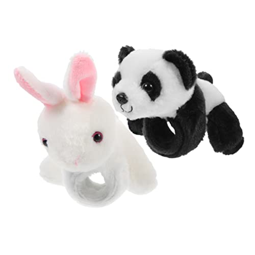 minkissy 2 Stück Plüsch Slap Armband Kuscheliges Tiermotiv Kindergeburtstag Dschungel Partydeko Weiches Verstellbares Snapschmuck Weißes Kaninchen Panda von minkissy