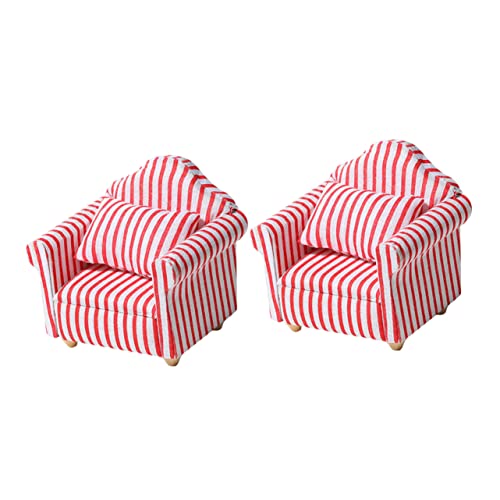 minkissy 2 Stück Puppenhaus Teiliges Rotes und Weißes Gestreiftes Sofa für Kreative Spiele und Puppenzubehör Perfektes Deko Element für Kinderzimmer und Stadtleben von minkissy