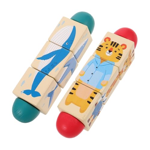 minkissy 2 Stück Teiliges Holz-tierpuzzle mit Drehbaren Blöcken Montessori Lernspielzeug Sichere Glatte Kanten Farbenfrohe Sensorische Formen Fördert Feinmotorik und Kognitive Entwicklung von minkissy
