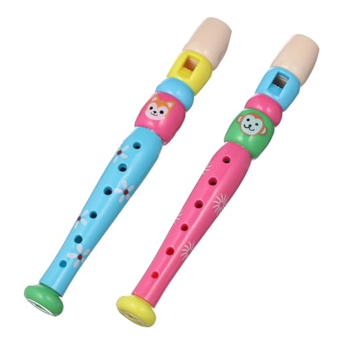 minkissy 2 Stück Teiliges Kinderblockflöten aus Kunststoff Leichtes Robustes Musikspielzeug mit Löchern Bunte Cartoon Muster Pädagogisches Instrument für Jungen und Mädchen von minkissy