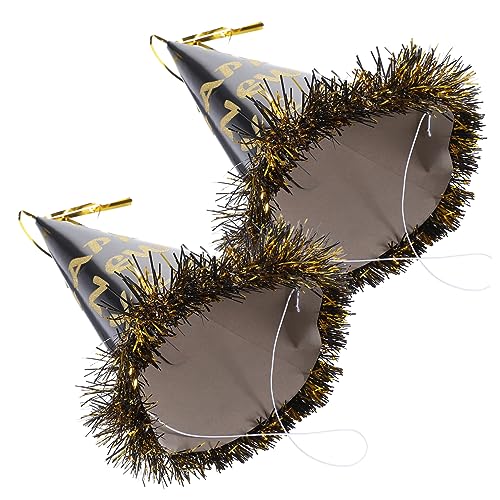 minkissy 2 Stück Teiliges Neujahrs Papierhut Schwarz Gold mit Tassel Leichte Bequeme Partyhüte für Silvesterfeiern und Geburtstage Festliches Design mit Neujahrs Motiven für Maskeraden und von minkissy