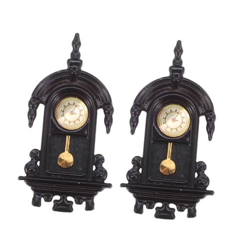 minkissy 2 Stück Vintage-wanduhr Puppenhaus Wohnzimmer Möbel Wohnzimmer Wanddekoration Mini-puppenhaus-zubehör Pendeluhr Dekoration Miniatur-puppenhauszubehör Winzige Möbel Schwarz Plastik von minkissy