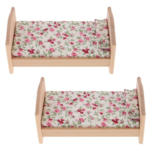 minkissy 2 Stücke Maßstab Vintage Holz Einzelbett mit naturbelassener Oberfläche zum Selbstgestalten Kompatibel mit Puppenhaus Wohnzimmer Möbel Kinderzimmer Accessoires von minkissy