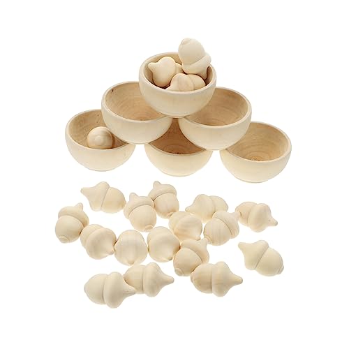 minkissy 20 Stück Teiliges Holz Eicheln Sortierspielzeug Set mit Naturbelassenen Holzschalen DIY Bemalbare Holz Eicheln für Kreativität Bruchfestigkeit Dekorative Holzornamente von minkissy