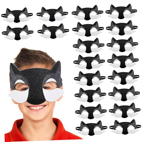 minkissy 20 Stück Teiliges Wolf Kostüm Halbgesichts Masken aus Filz Realistische Tiermasken für Elastisch und Leicht für Halloween Cosplay Maskenball und Fasching von minkissy