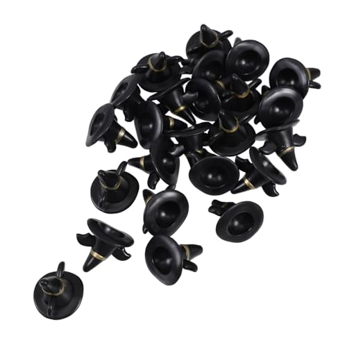 minkissy 24 Stück Mini Schwarze Hüte für Puppenhaus Dekorationen DIY Bastelzubehör für Weihnachten Halloween und Feiern Kleine Strickmützen für Schneemann und Pflanzen von minkissy