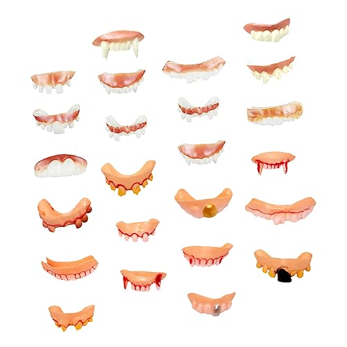 minkissy 24 Stück Teiliges Halloween Fake Zähne Lustige Prothesen für Cosplay Kostümparty Realistische Dentale Requisiten für Schaurige Halloween Dekorationen von minkissy