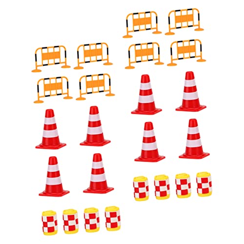 minkissy 24 Stück Teiliges Verkehrsschild Spielset für Lernspielzeug mit Roten Kegeln Orangen Absperrungen und Gelben Warnböcken für Verkehrserziehung und Rollenspiele von minkissy