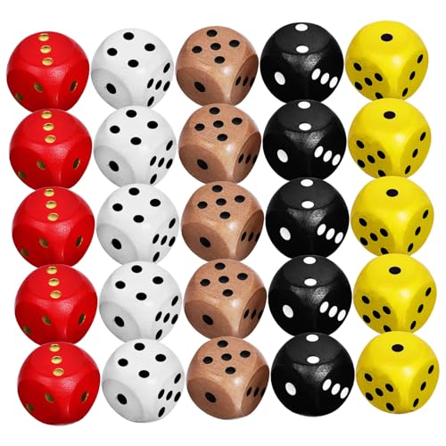 minkissy 25 Stück Teiliges Bunter Holzwürfel für Brettspiele und Party Leicht Kompakt und Langlebig Vielseitig Einsetzbar für Spielrunden Unterricht Familien Festveranstaltungen von minkissy