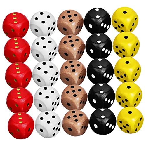 minkissy 25 Stück Teiliges Buntes Holzwürfel Farbige Spielwürfel für Brettspiele Party Würfelwürfel Vielseitig für Familie Freunde von minkissy