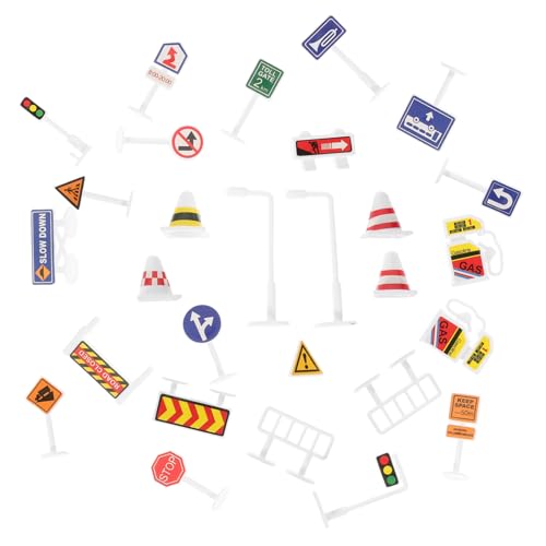 minkissy 28 Stück Teiliges Verkehrsschild Spielset für Realistische Verkehrszeichen zur des Verkehrswissens Sicheres Lernspielzeug für Kreative Rollenspiele und Geburtstagsfeiern von minkissy