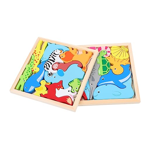 minkissy 2Sätze Holz Puzzle Stapelbare Tierfiguren für Intelligenz und Hand Augen Koordination für Jungen und Mädchen Ab Jahren von minkissy
