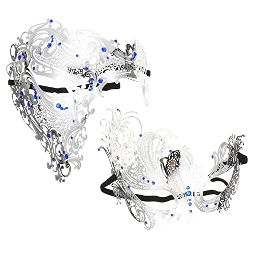 minkissy 2Stücke Halloween Maske Multifunktionale Metallene Gesichtsmasken mit Halbe Gesichtsmasken für Karneval Maskerade Kostümball Partys mit Blauen von minkissy