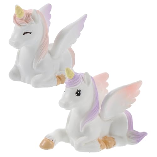minkissy 2Stücke Mini Einhorn Figuren aus Kunstharz Niedliche Dekoration für Kuchendekoration Miniaturgarten und Puppenhaus für Kindergeburtstage und Fantasievolle Szenen von minkissy