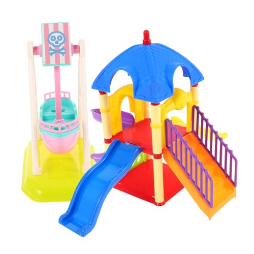 minkissy 2Stücke Miniatur Spielplatz Dekoration Rutschspielzeug und Piratenschiff für Puppenhaus Zubehör Kreatives für Kinderzimmer und Fantasievolles Rollenspiel von minkissy