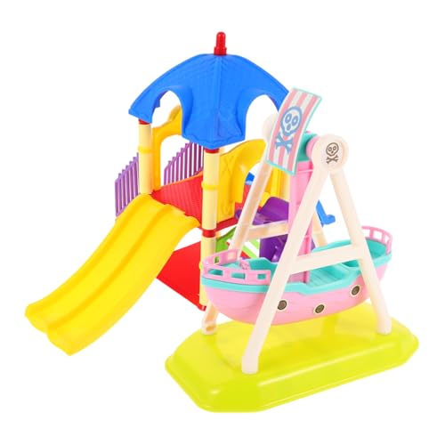 minkissy 2Stücke Puppenhaus Dekoration Mini Rutsche Piratenschiff Spielplatz Modell für Kreatives Fantasie und Sozialer Interaktion von minkissy