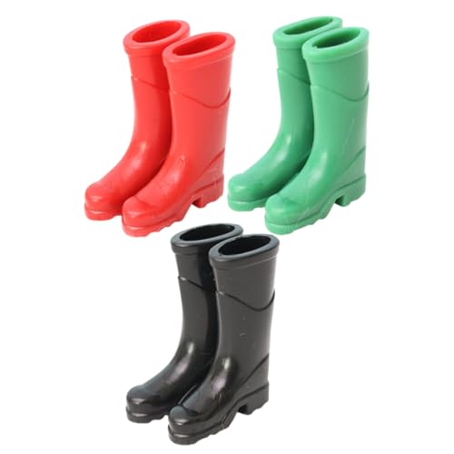 minkissy 3 Paare Mini Regenstiefel Puppenhaus Deko Kleine Gummistiefel Spielzeughaus Zubehör Miniatur Stiefel Schwarz Dunkelgrün Rot von minkissy