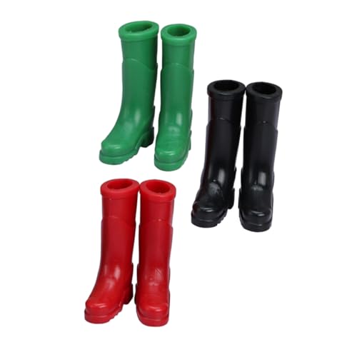 minkissy 3 Paare Miniatur Regenstiefel Kunststoff Schuhe für Puppenhaus Dekoration Realistische Mini Haus Accessoires Schwarz Rot und Grün Simulation für Landschaft und Fotografie von minkissy