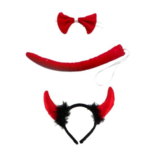 minkissy 3 Sätze Halloween Stirnband Teiliges Set mit Tierohren und Roten Filz Kuhhörnern Einstellbare Kopfbedeckung für Erwachsene für Halloween Cosplay und Kostümpartys minkissy 3 Sätze Halloween Stirnband Teiliges Set mit Tierohren und Roten Filz Kuhhörnern Einstellbare Kopfbedeckung für Erwachsene für Halloween Cosplay und Kostümpartys von minkissy