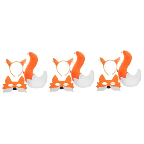 minkissy 3 Sets Fuchsmaske Stirnband Dreiteiliges Set Fuchskostüm Fuchsparty Flauschiges Halloween Anziehzubehör Cartoon LED Und Ohren Pelziges von minkissy
