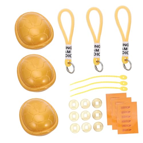 minkissy 3 Stück Feng Shui Schildkrötenpanzer Glücksbringer mit Ching Münzen für Wahrsagerei und Dekoration Vintage Tortoisendekor für Gesundheit und Wohlstand Gold von minkissy