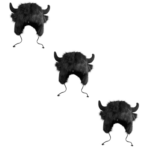 minkissy 3 Stück Kreative Ochsenhornmütze Flauschige Kopfbedeckung für Winter Einzigartiger Cosplay Hut für Damen und Herren Warmer Ohrenschutz für Kostümpartys und Maskeraden Lustige und von minkissy