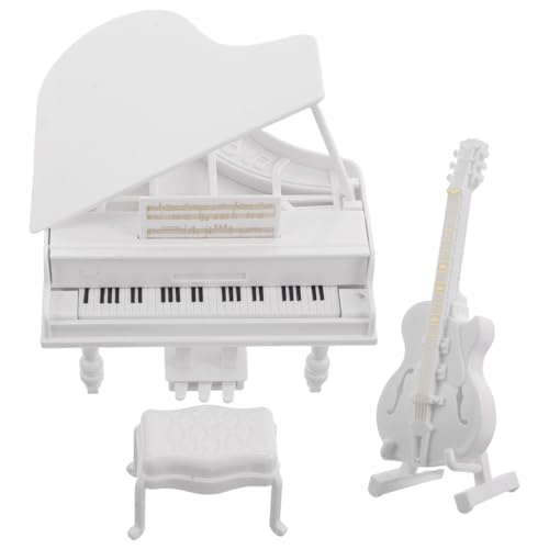 minkissy 3 Stück Mini Piano Modell Set mit Mini Gitarre Teiliges Puppenhaus Möbel für Fotografie und Dekoration Authentische Musikinstrumente für Wohnzimmer und Kreative Szenen von minkissy