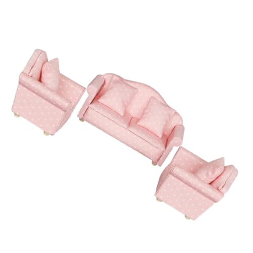 minkissy 3 Stück Mini Sofa Set für Puppenhaus Teiliges Rosa Sofa mit Kissen für Dekoration Fotografie und DIY Zubehör für Mädchen und Frauen von minkissy