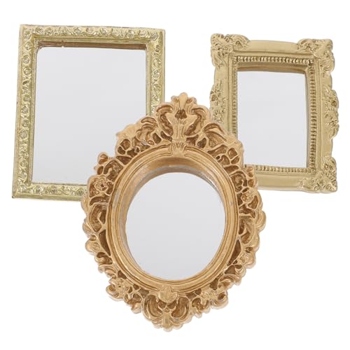 minkissy 3 Stück Miniaturspiegel Teiliges aus Antiken Dekorativen Spiegeln für Puppenhäuser Goldene Runde Quadratische Spiegel mit Feinen Streifen Zubehör für DIY Mini Haus Dekorationen von minkissy