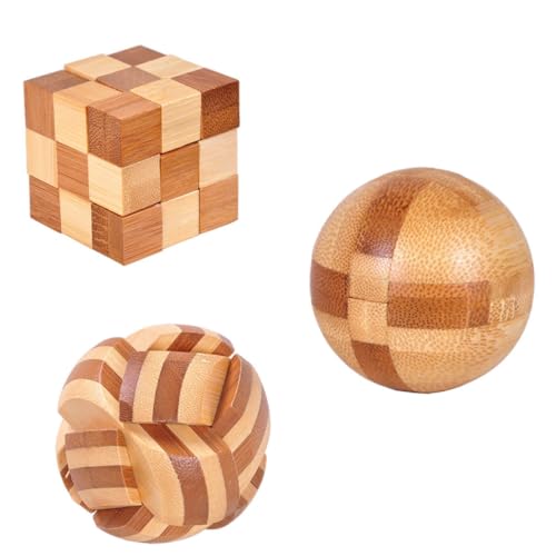 minkissy 3 Stück Teiliges Bambus Kongming Puzzle Kreatives Denkspielzeug Konzentration und Problemlösungsfähigkeiten Geeignet für Erwachsene für Iq Training und Stressabbau von minkissy