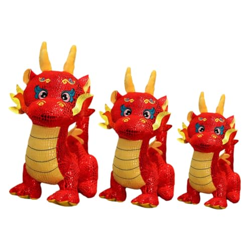minkissy 3 Stück Teiliges Dragon Plush Doll Weiche Ausgestopfte Drachen Kuscheltiere Chinesisches Neujahr Dekoration Festliche Stofftiere Geschenkidee von minkissy