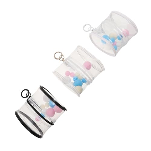 minkissy 3 Stück Teiliges Transparentes PVC Sammelfiguren Etui mit Schlüsselanhänger und Plüschbällen Leichte Stoßfeste Aufbewahrungstasche für Kleine Spielzeuge Tragbarer Organizer in und von minkissy