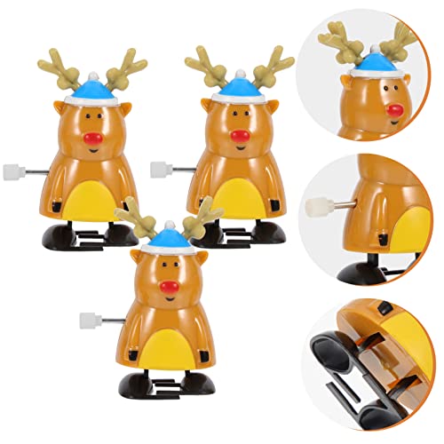 minkissy 3 Stück Wind Up Weihnachtselch mit Aufziehmechanismus Lustiges Laufspielzeug Desktop Deko zu Weihnachten von minkissy