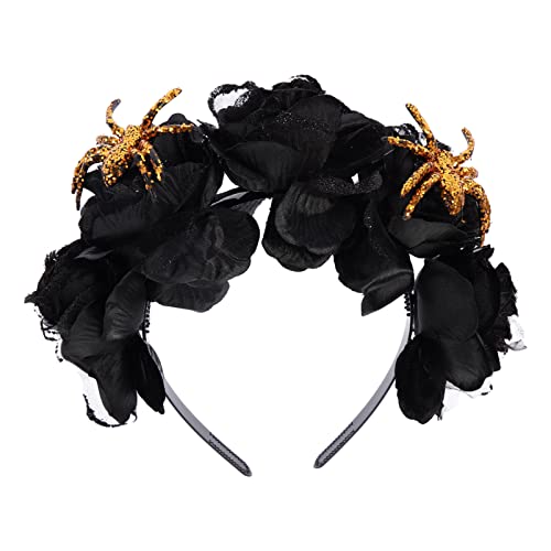 minkissy 3 Stück große Spinne Stirnband Gold Haargummis Gold Stirnband Haarbänder für Mädchen Halloween Kopfschmuck Tag der Toten Haarband mexikanische Blume Stirnbänder für Frauen Stirnband für von minkissy