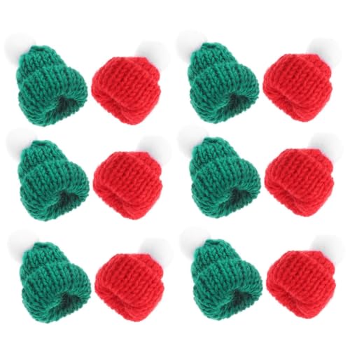minkissy 30 Stück Teiliges Mini Strick Weihnachtshut DIY Weihnachtsdekoration Kleine Mützen für Puppen und Flaschen Rote und Grüne Mini Hüte für Festtagsfeiern und Bastelprojekte von minkissy