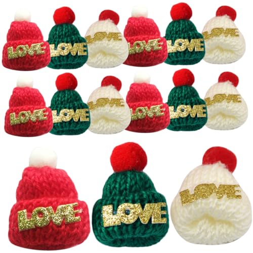 minkissy 36 Stück Teiliges Mini Wollmützen zum Basteln Kleine Gestrickte Weihnachtsmützen in Rot Grün und Weiß Weiche DIY Accessoires für Puppen Flaschen Weihnachtsbaumdekoration von minkissy