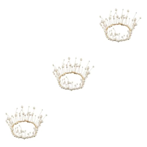 minkissy 3St Kuchendeckel mit Perlenkrone Sakura-Haarschmuck Tiara die Krone Kuchendekoration Hochzeit Kuchendekorationszubehör Prinzessin Zylinder dekorative Gegenstände Kopfbedeckung Weiß von minkissy