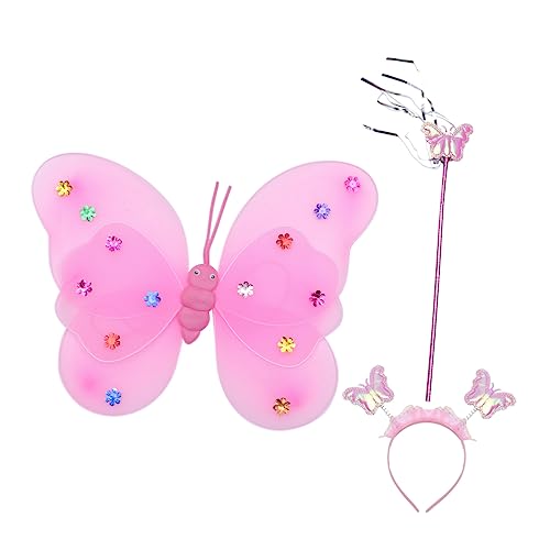 minkissy 3Stücke Teiliges Set Schmetterlingsflügel Kostüm mit Zauberstab Haarreif für Accessoire für Partys Cosplay Lebendigen Farben Leichtem Design von minkissy