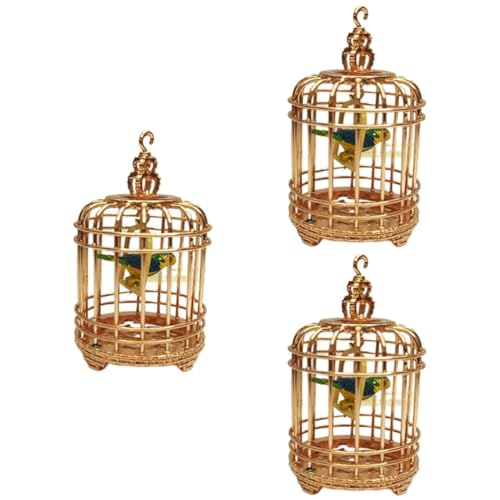 minkissy 3pcs Simulated bird cage miniature birdcage house ornaments home décor imitation mini birdcage bird toy light house decorations for home bird cage gift Metal Small house Parrot von minkissy