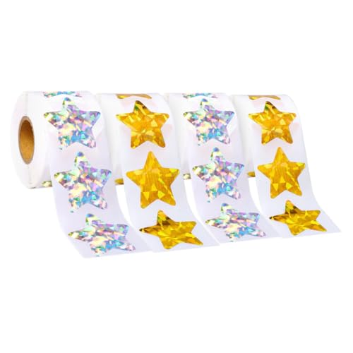 minkissy 4 Rollen wasserdichte Reflektierende Sternaufkleber Selbstklebende Belohnungssticker für Lehrer Schüler Kindergarten Gold Silber Mix von minkissy