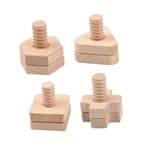 minkissy 4 Sätze Holz Schraubenspielzeug für Teiliges Geometrische Formen Kreuz Dreieck Sechseck und Lernspielzeug für Eltern Junge Mädchen Aktivitäten von minkissy