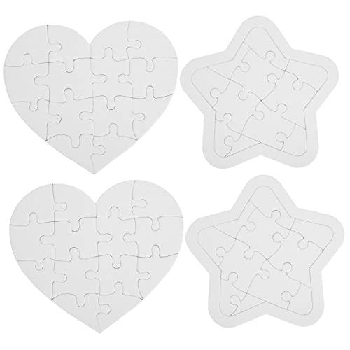 minkissy 4 Sätze Leeres Puzzle Teilig Herz und Stern Formen aus Dickem Papier zum Bemalen und Basteln für DIY Kreativität und Logisches Fördern von minkissy